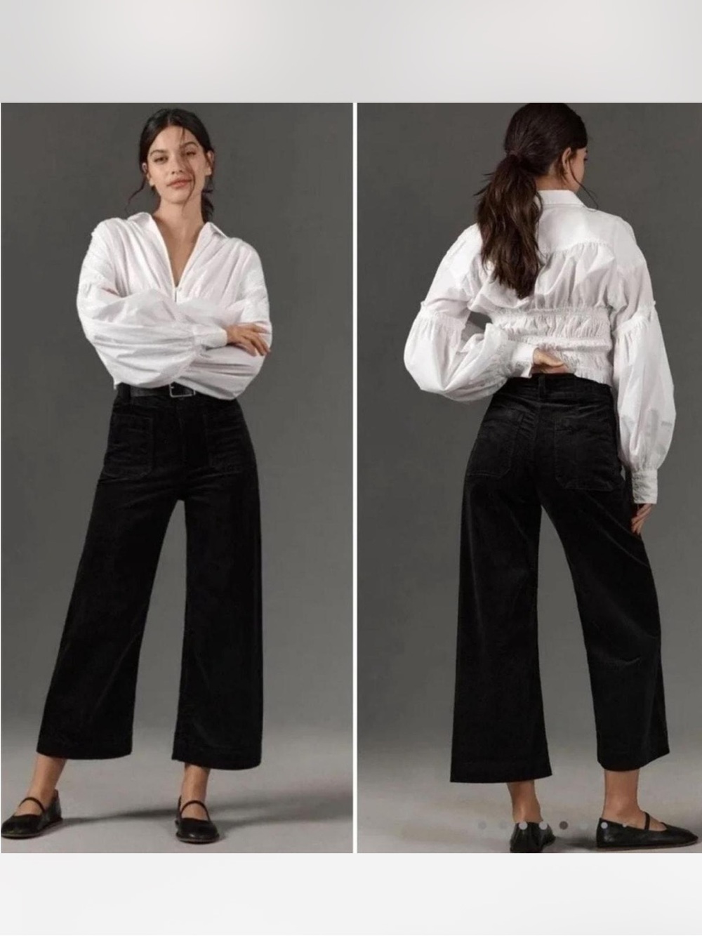 Maeve Anthropologie Colette Cropped Wide-Leg Trousers black corduroy size 34